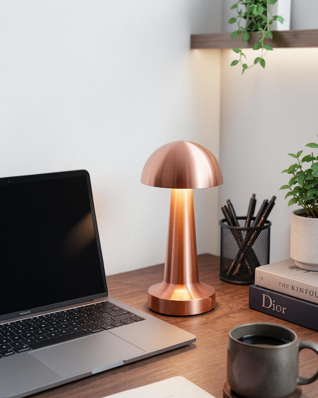 Dokunmatik Modern Bronz Mantar Masa Lambası LED Aydınlatma