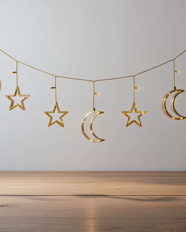 LED Ramazan Süsü Büyük Ay Yıldız Sıcak Beyaz Dekoratif Işık