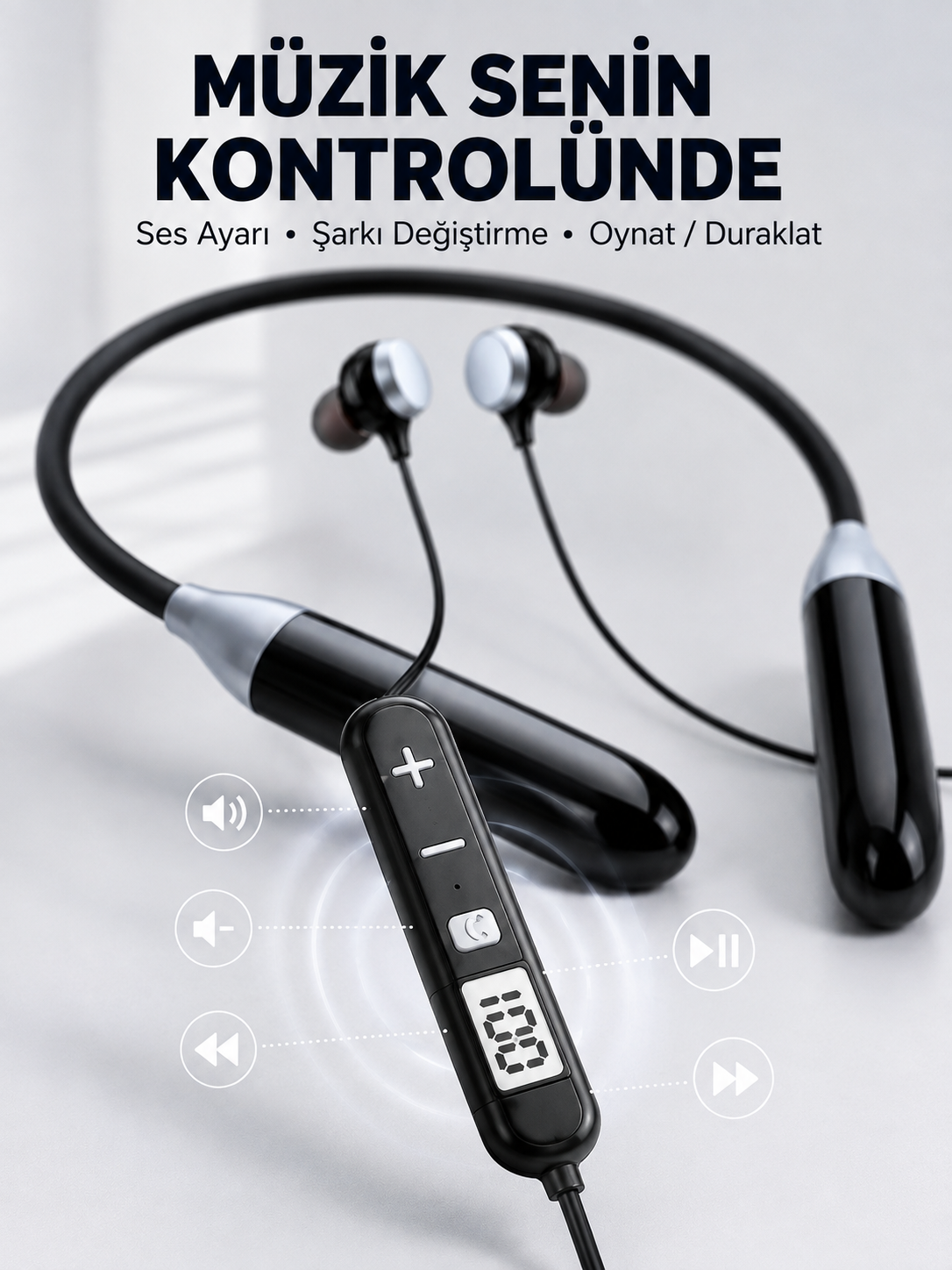 Kablosuz Bluetooth Boyun Kulaklığı Mikrofonlu Müzik Dinleme Çağrı Cevaplama Ses Kontrollü Kulak İçi Kulaklık