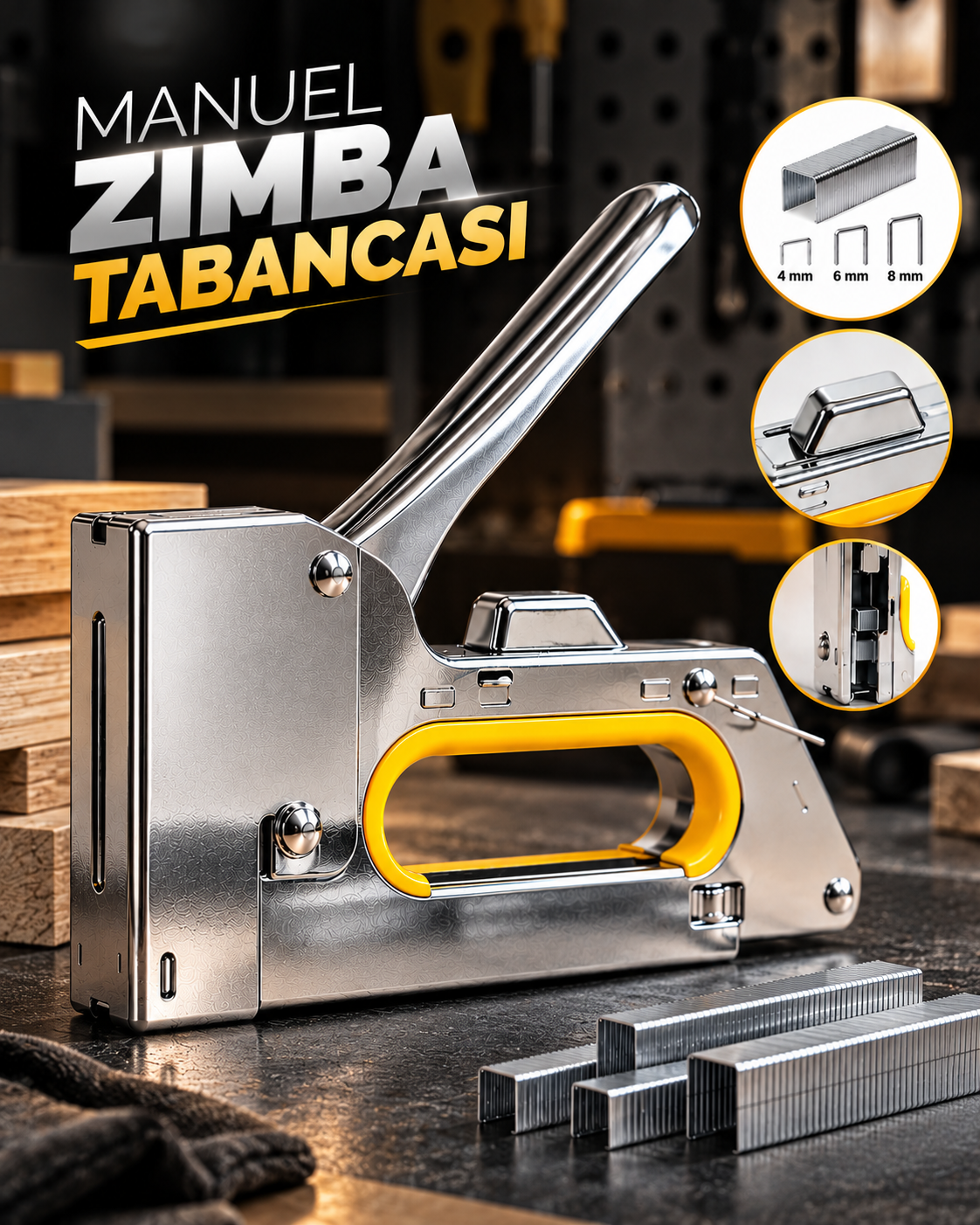4-6-8 mm Uyumlu Manuel Zımba Tabancası No.13 Güçlü Metal Gövdeli El Tipi Zımba Makinesi