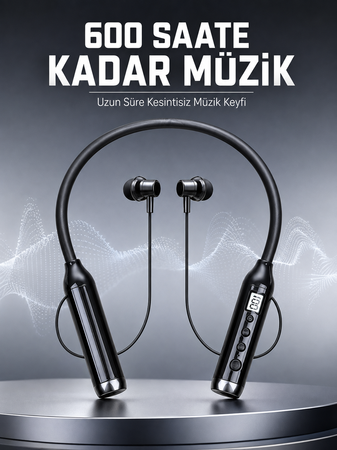 Dijital Göstergeli Boyun Tipi Bluetooth Kulaklık Mikrofonlu Çağrı ve Müzik Kontrollü Çift Cihaz Bağlantılı Kulaklık