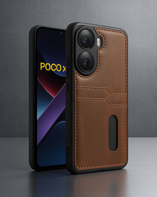 Xiaomi Poco X7 Pro Kılıf Sara Kartvizitli Deri Kılıf - Taba