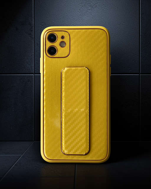 Apple İphone 12 Kılıf Coco Karbon Standlı Kapak - Sarı