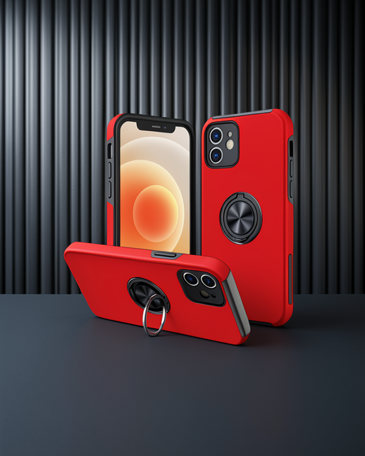 Apple İphone 12 Mini Kılıf Elit Yüzüklü Kapak - Kırmızı