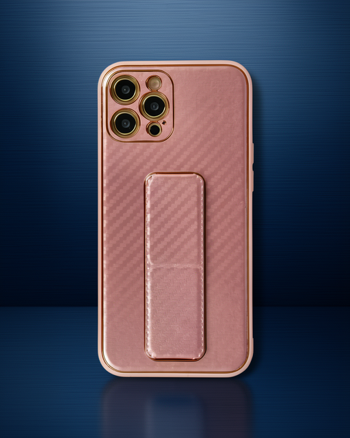 Apple İphone 12 Pro Kılıf Coco Karbon Standlı Kapak - Pembe