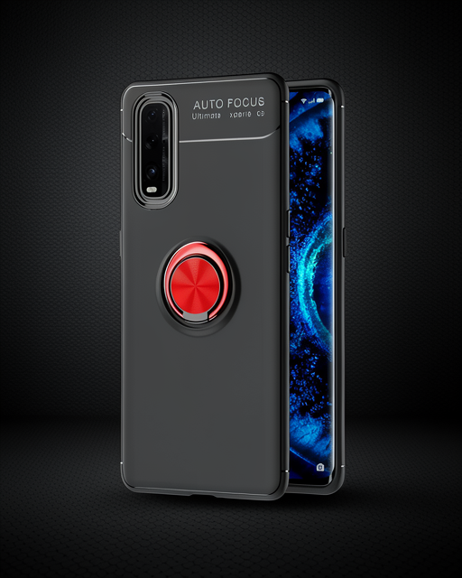 Oppo Find X2 Kılıf Range Yüzüklü Silikon - Siyah-kırmızı