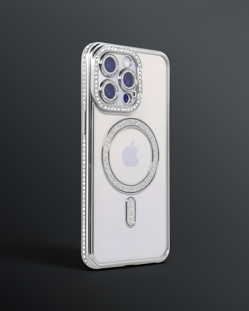 Apple İphone 15 Pro Max Kılıf Joke Simli Magneticsafe Kılıf - Gümüş