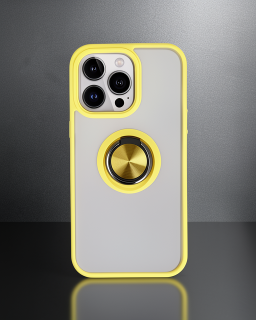 Apple İphone 15 Pro Kılıf Montreal Yüzüklü Silikon Kapak - Sarı