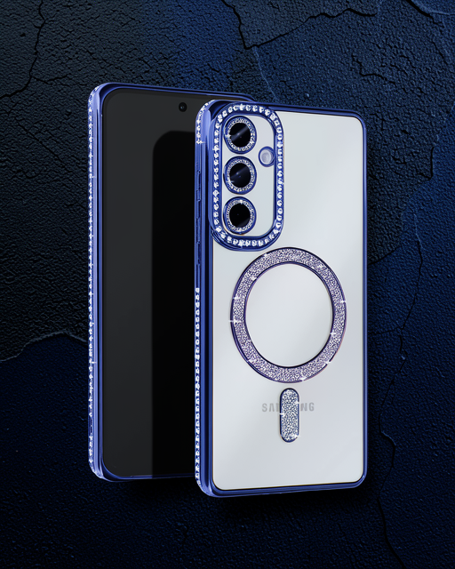 Samsung Galaxy S25 Kılıf Joke Simli Magneticsafe Kılıf - Mavi