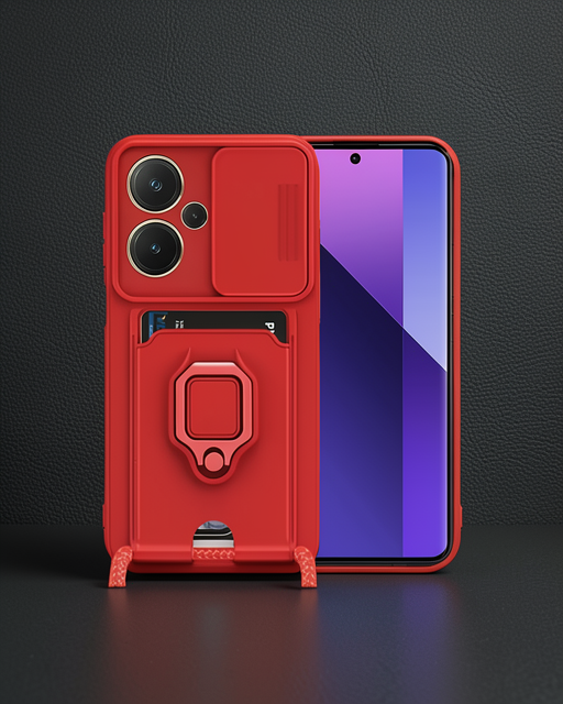 Xiaomi Redmi Note 13 Pro Plus Kılıf Zuma Kartvizitli Yüzüklü Silikon - Kırmızı