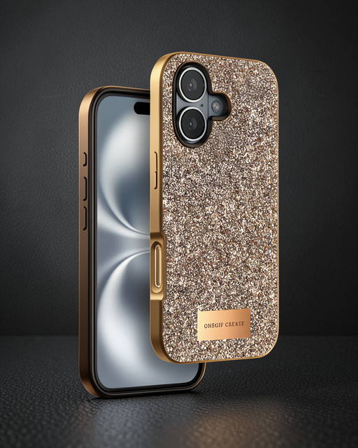 Onegif Apple İphone 16 Plus Bright Simli Kapak - Gold