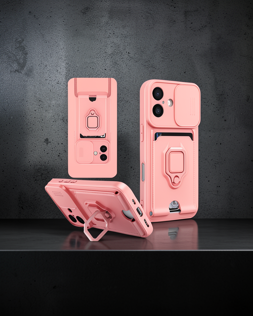 Apple İphone 16 Kılıf Zuma Kartvizitli Yüzüklü Silikon - Pembe