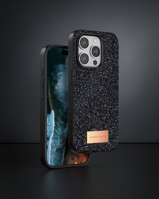 Onegif Apple İphone 15 Pro Max Bright Simli Kapak - Siyah