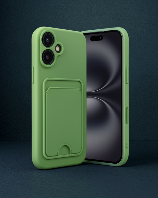Apple İphone 16 Kılıf Kelvin Kartvizitli Silikon - Koyu Yeşil