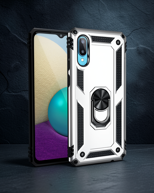 Samsung Galaxy A02 Kılıf Sofya Yüzüklü Silikon Kapak - Gümüş