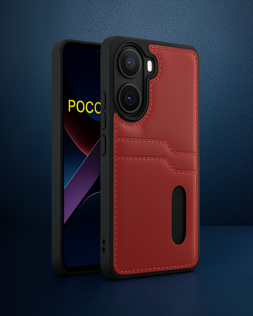 Xiaomi Poco X7 Pro Kılıf Sara Kartvizitli Deri Kılıf - Kırmızı