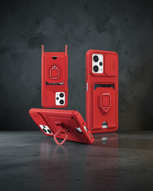 Xiaomi Poco X5 5g Kılıf Zuma Kartvizitli Yüzüklü Silikon - Kırmızı