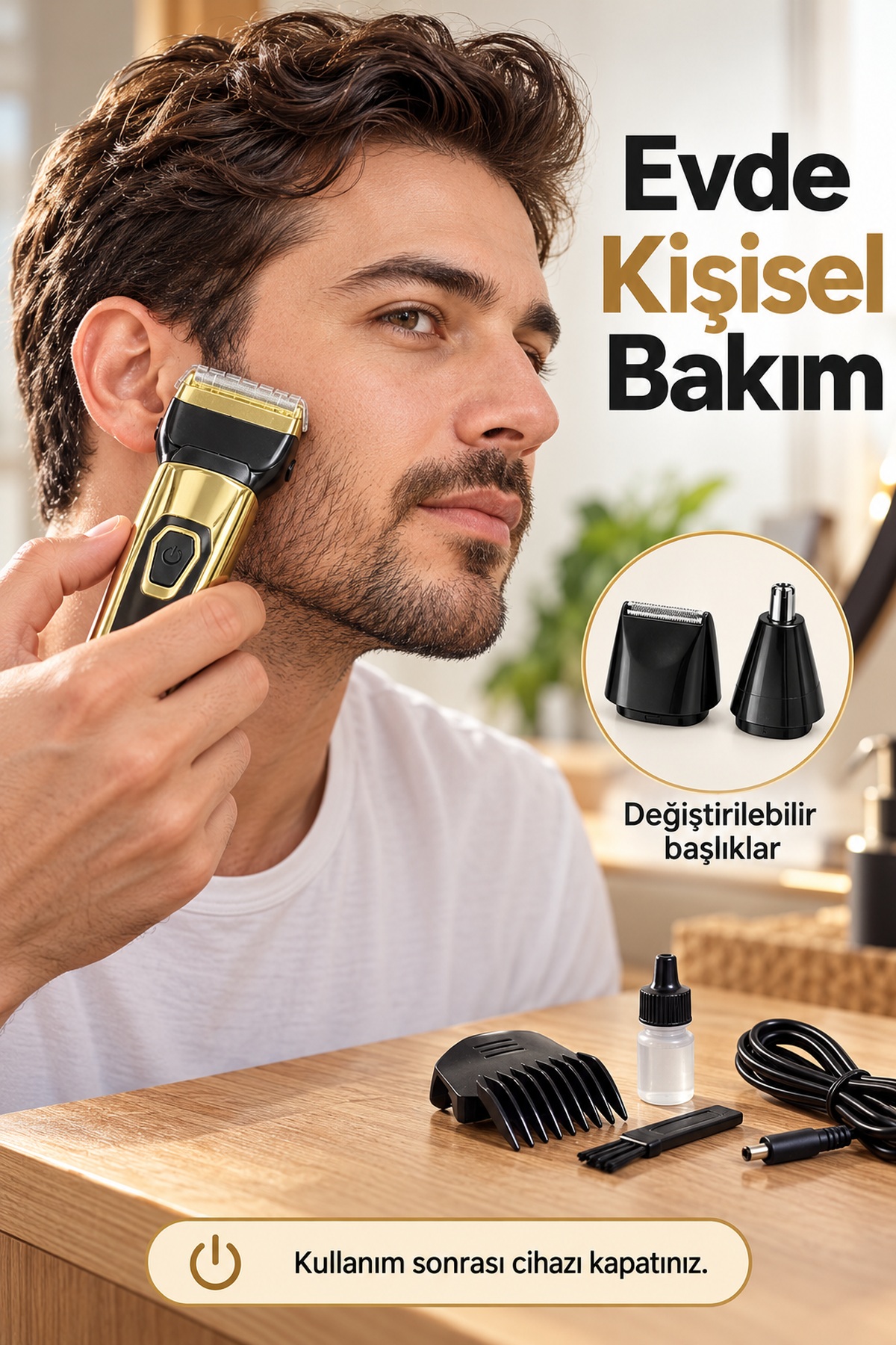 Saç Sakal Tıraş Makinesi Üç Değiştirilebilir Başlıklı