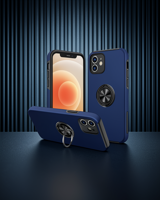 Apple İphone 12 Kılıf Elit Yüzüklü Kapak - Lacivert