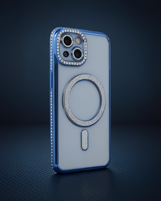 Apple İphone 13 Kılıf Joke Simli Magneticsafe Kılıf - Mavi