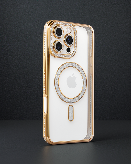 Apple İphone 16 Pro Kılıf Joke Simli Magneticsafe Kılıf - Gold