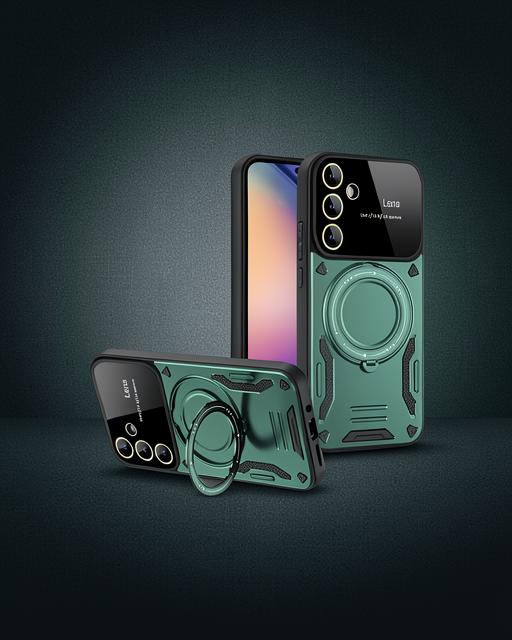 Samsung Galaxy S24 Fe Kılıf Joy Lens Standlı Kapak - Koyu Yeşil