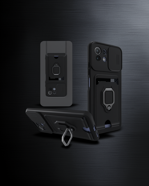 Xiaomi Mi 11 Lite Kılıf Zuma Kartvizitli Yüzüklü Silikon - Siyah
