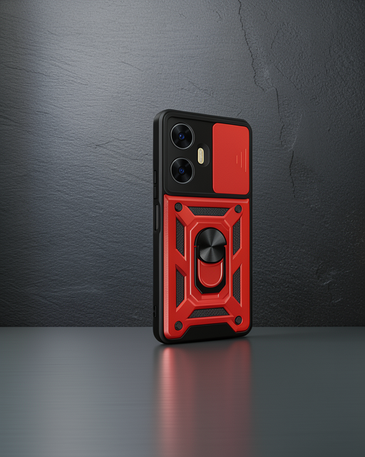 Realme C55 Kılıf Pars Lens Yüzüklü Silikon - Kırmızı