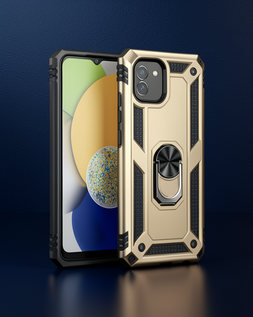 Samsung Galaxy A03 Kılıf Sofya Yüzüklü Silikon Kapak - Gold