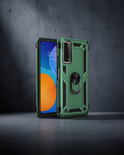 Huawei P Smart 2021 Kılıf Sofya Yüzüklü Silikon Kapak - Yeşil