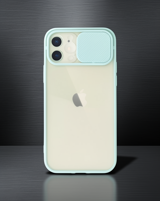 Apple İphone 12 Kılıf Palm Buzlu Kamera Sürgülü Silikon - Turkuaz