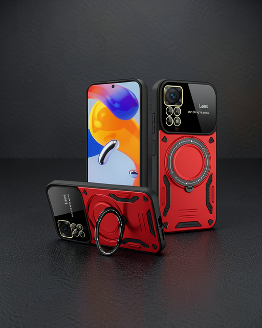 Xiaomi Redmi Note 11 Pro Kılıf Joy Lens Standlı Kapak - Kırmızı