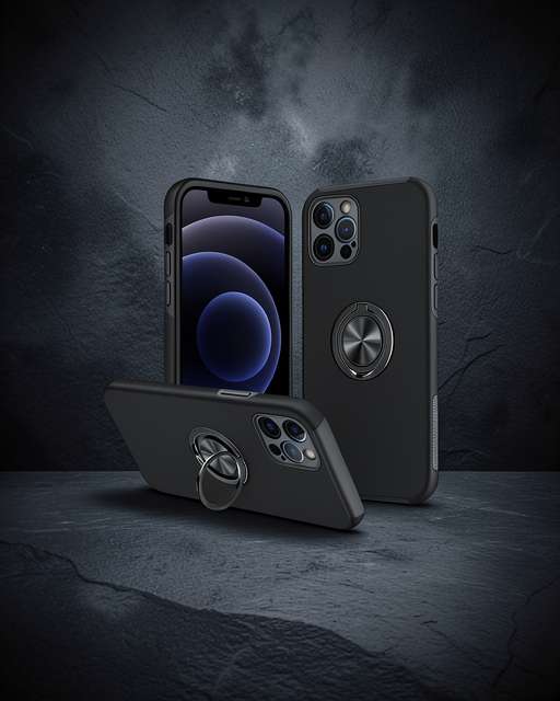 Apple İphone 12 Pro Max Kılıf Elit Yüzüklü Kapak - Siyah