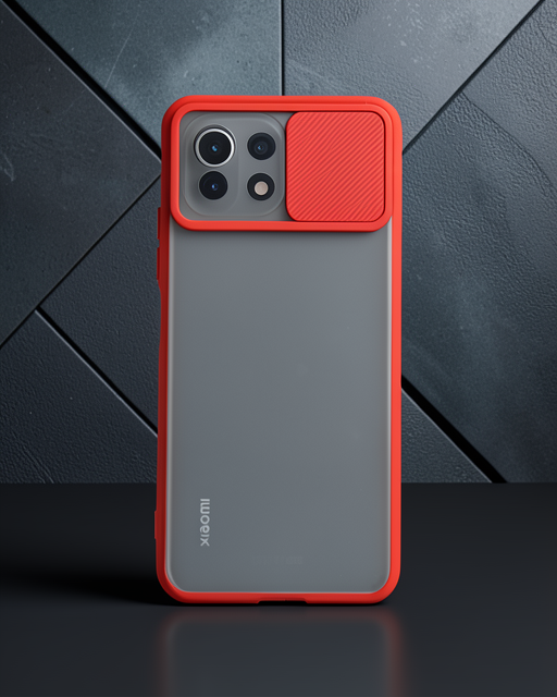 Xiaomi Mi 11 Lite Kılıf Palm Buzlu Kamera Sürgülü Silikon - Kırmızı