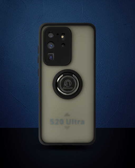 Samsung Galaxy S20 Ultra Kılıf Montreal Yüzüklü Silikon Kapak - Siyah