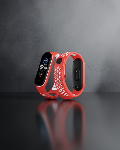 Xiaomi Mi Band 4 Spor Delikli Kordon - Kırmızı-beyaz