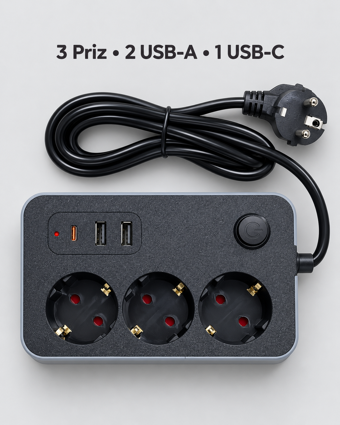 Ev ve Ofis Kullanımına Uygun USB ve Type C Şarj Çıkışlı Akım Korumalı Çoklu Priz