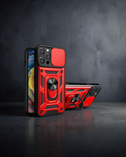 Apple İphone 16 Pro Max Kılıf Pars Lens Yüzüklü Silikon - Kırmızı