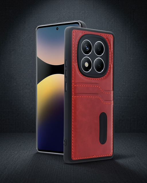 Xiaomi Redmi Note 14 Pro 5g Kılıf Sara Kartvizitli Deri Kılıf - Kırmızı