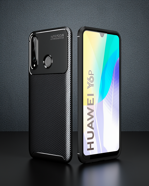 Huawei Y6p Kılıf Auto Focus Karbon Kapak - Siyah