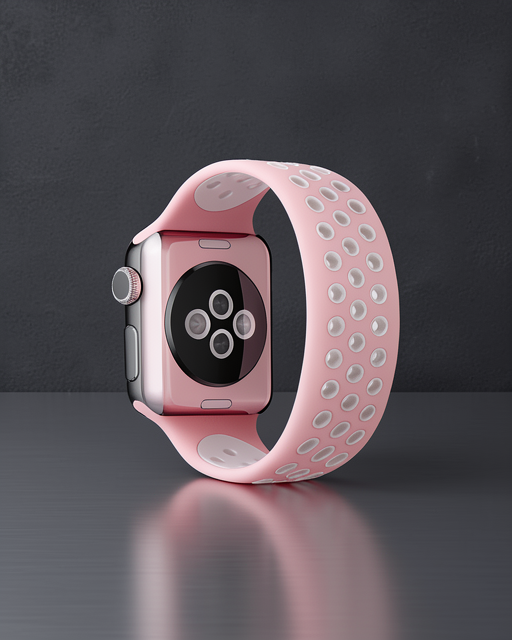 Apple Watch 42mm Ayarlı Delikli Silikon Kordon - Pembe-beyaz