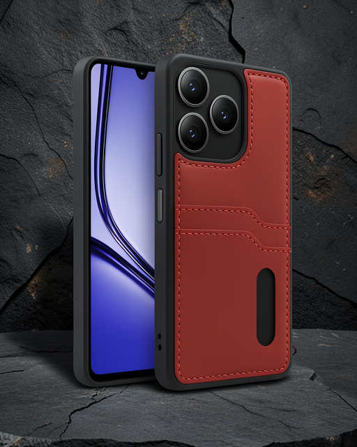 Realme Note 50 4g Kılıf Sara Kartvizitli Deri Kılıf - Kırmızı