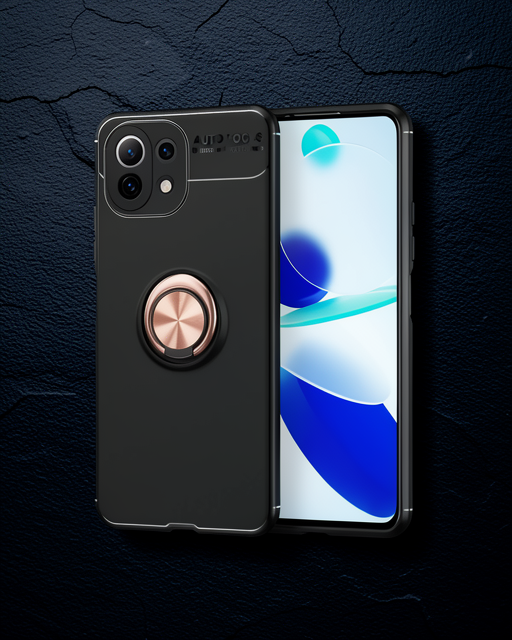 Xiaomi Mi 11 Lite Kılıf Range Yüzüklü Silikon - Siyah-gold
