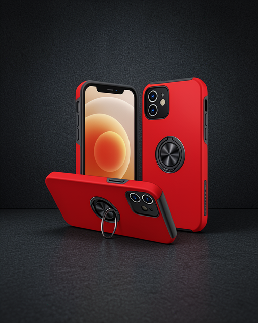Apple İphone 12 Kılıf Elit Yüzüklü Kapak - Kırmızı