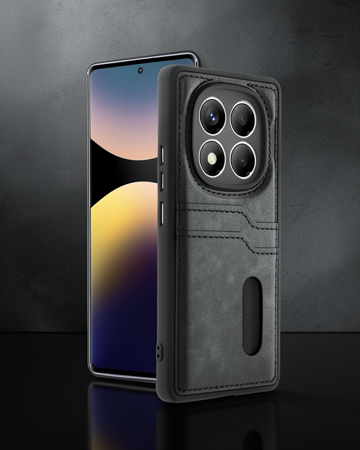 Xiaomi Redmi Note 14 Pro 4g Kılıf Sara Kartvizitli Deri Kılıf - Siyah