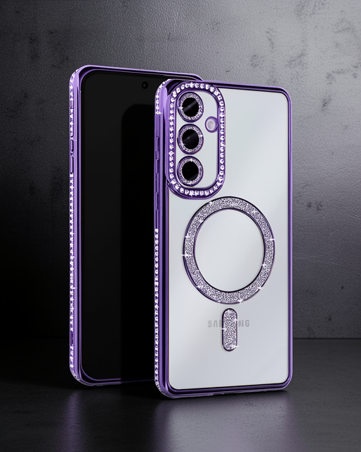 Samsung Galaxy S25 Kılıf Joke Simli Magneticsafe Kılıf - Derin Mor