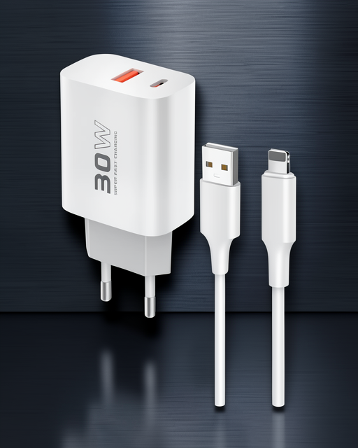 C89Q 1 Adet 30w Type-c Ve 1 Adet 22.5w Usb Çıkışlı Ekstra Dl48 1m Usb To Lightning Kablolu Pd Şarj Cihazı - Beyaz