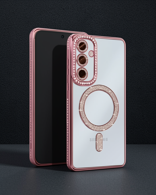 Samsung Galaxy S25 Kılıf Joke Simli Magneticsafe Kılıf - Pembe