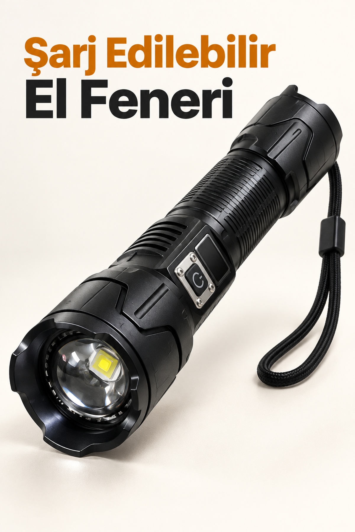 Şarj Edilebilir LED El Feneri Dijital Göstergeli Alüminyum Gövde