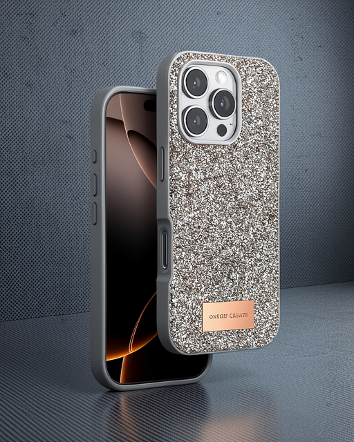 Onegif Apple İphone 16 Pro Max Bright Simli Kapak - Çöl Titanyum